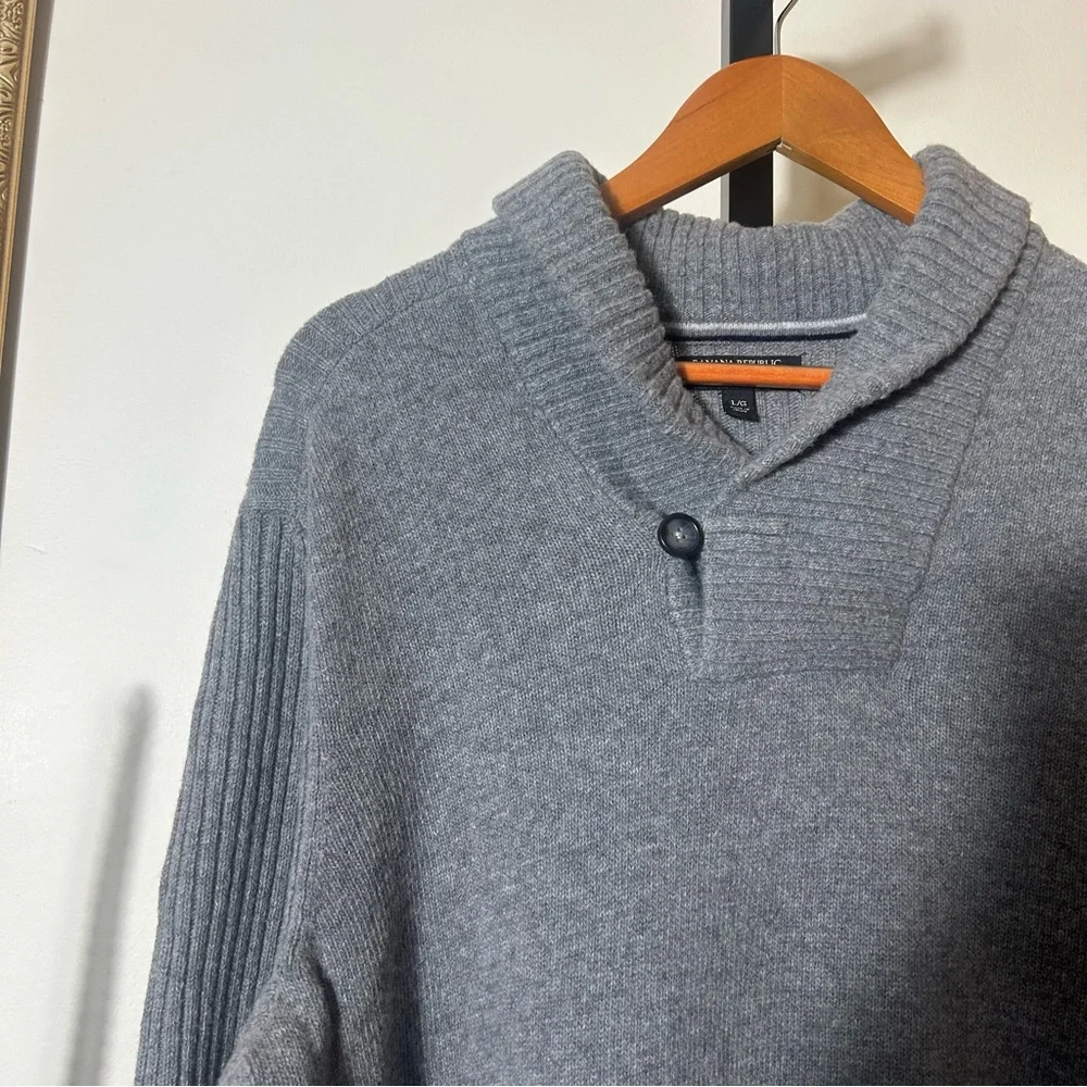 Banana Republic Men’s Wool Italian Yarn Shawl Collar Sweater Ribbed Gray‎ Size L